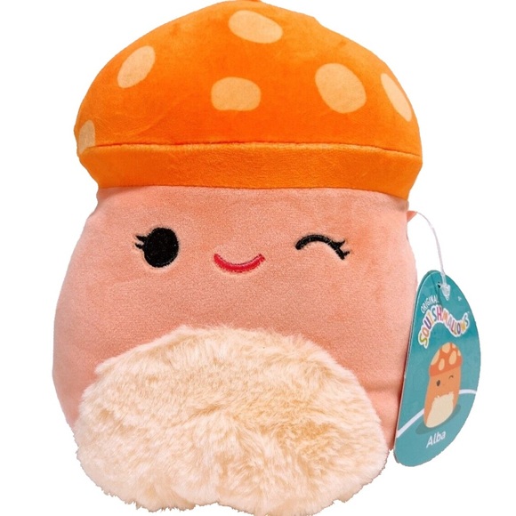 Nwt  🍄 8" Alba the Orange Mushroom Squishmallow  with Fuzzy Belly - Picture 1 of 6